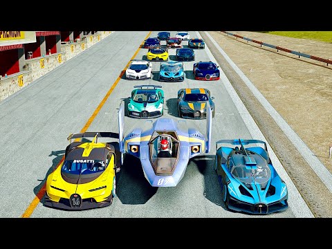 F-Zero Blue Falcon vs Bugatti Hypercars at 24 KM Straight Road