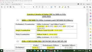 Tentative Calendar of Online CRP for RRBs & PSBs 2022-2023 | IBPS Calendar 2022 Released