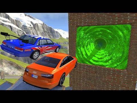 Crazy Vehicle High Speed Jumping through Green Slime Water Vortex - BeamNG drive Jumps In Pool