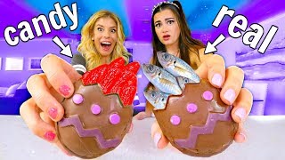 Chocolate Kinder Egg Surprise Challenge! Real vs Candy Food ft. Rebecca Zamolo