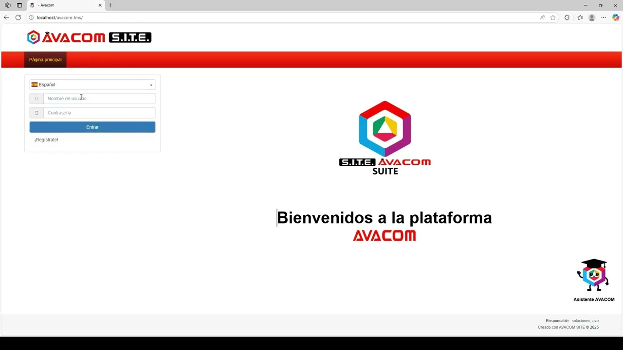 2. Inicio de sesión en la plataforma AVACOM SITE - Quindío