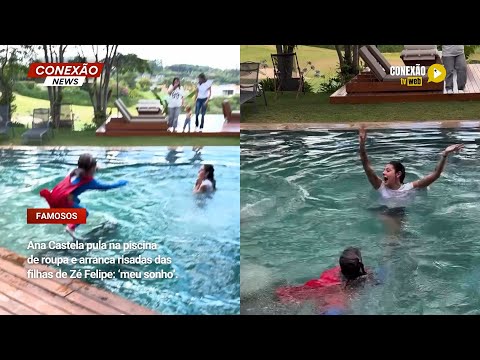 Vídeo: Ana Castela pula na piscina de roupa e arranca risadas das filhas de Zé Felipe: ‘meu sonho’.