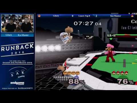Runback 2016 Melee Singles Pro Losers Top 8 - Glitch (Ice Climbers) vs Ka-Master (Luigi)