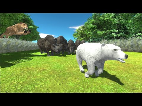Escape from the woolly rhinoceros in the middle of the island - Animal Revolt Battle Simulator