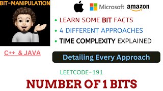 YouTube video 'Number of 1 Bits | 4 Approaches | Time Complexity | Apple | Microsoft | Amazon | Leetcode 191'