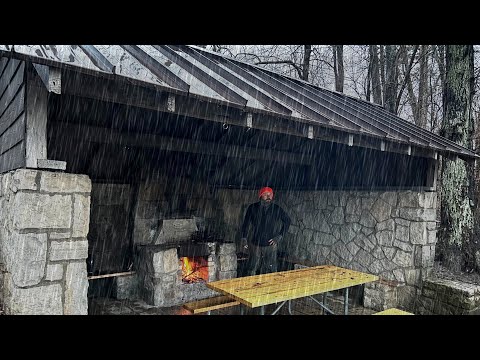 Camping in a Stone Picnic Shelter during a RAIN STORM