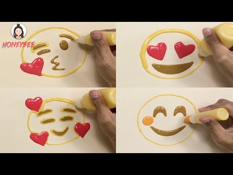 Emoji Pancake Art bp28 - Face Blowing a Kiss, Heart Eyes, Smiling Face with Hearts | Honeybee