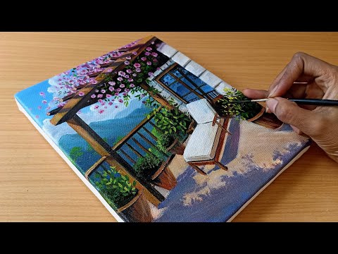How to Draw a Beautiful Cottage / Easy Acrylic Painting For Beginners 