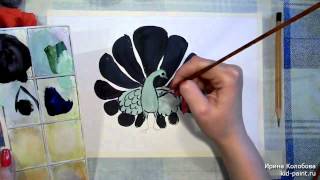 Смотреть онлайн Как нарисовать красивого павлина гуашью