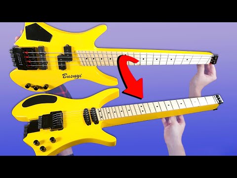 4 String Short Scale Neck Through Bass/6 String Tremolo Busuyi Double Side, Headless Guitar Fretless image 4