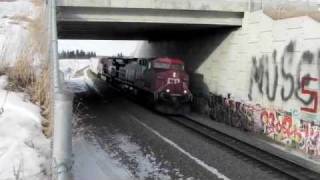 preview picture of video 'CP Manifest Freight Departing Red Deer - February 2012'
