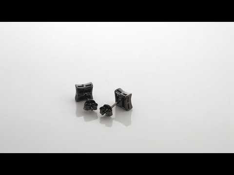 Black Square Pave CZ Kite Stud Earrings Black Plated Sterling Silver