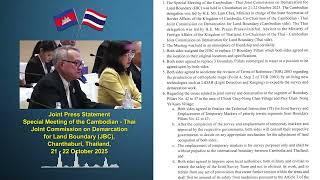 Joint Press Statement Special Meeting of the Cambodian Thai Joint