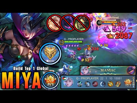 22 Kills + MANIAC!! Monster Gold Lane Miya Brutal Critical Damage!! - Build Top 1 Global Miya ~ MLBB