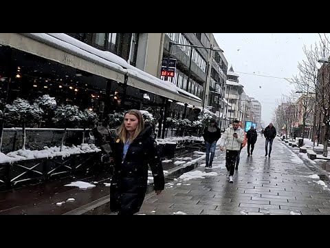Norway Lillestrøm 4K Snowfall Walking Tour, March, 2024