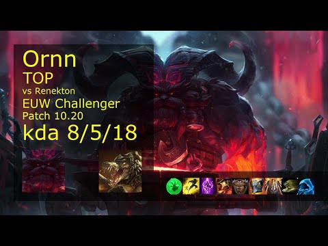 Ornn vs Renekton Top - EUW Challenger 8/5/18 Patch 10.20 Gameplay