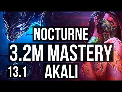 NOCTURNE vs AKALI (MID) | 3.2M mastery, 1300+ games, 6/2/4 | KR Diamond | 13.1
