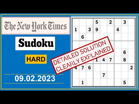 New York Times Hard Sudoku  Feb  09, 2023 -  Step By Step Solution