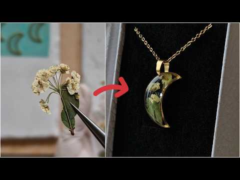 How to make a luxurious 'Golden Moon' Necklace from natural flowers and resin | 10 days in 6 minutes