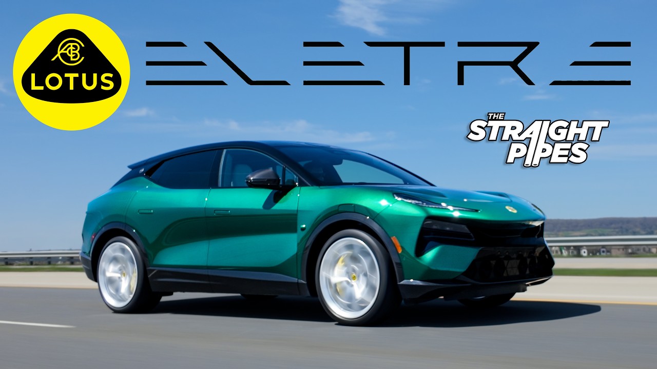 2026 Lotus Eletre Carbon in green paint with yellow six-piston calipers during TheStraightPipes review in Canada