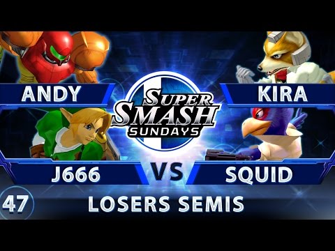 SSS 47 - Andymosity & J666 (Blue) vs. Kira & Squid (Red) - SSBM Losers Semis - Smash Melee