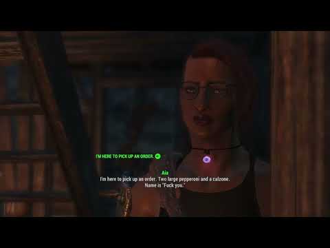 Two large pepperoni and a calzone. Name is "F*ck You" - Fallout 4