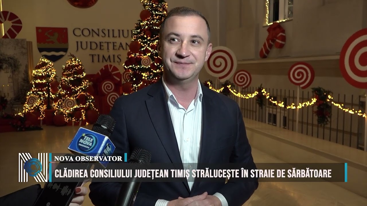 Clădirea Consiliului Județean Timiș strălucește în straie de sărbătoare