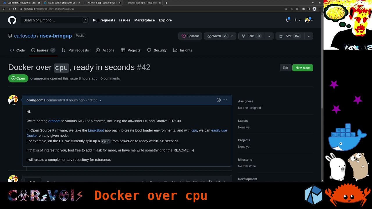 oreboot on VisionFive 1 009: Docker over cpu