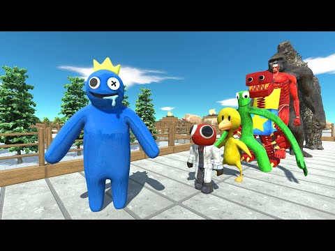 Rainbow Friends Blue PYRAMID DEATH RUN - Animal Revolt Battle Simulator