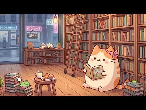 Mochi Midnight Bookshop 📚 Cozy Lofi Beats for Reading & Relaxation 🌙 Warm Rainy Night Ambience
