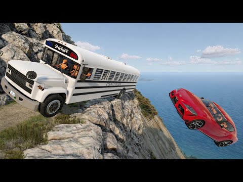 Car Vs School Bus on Dangerous Cliff 😱🔥BeamNG.drive#201 