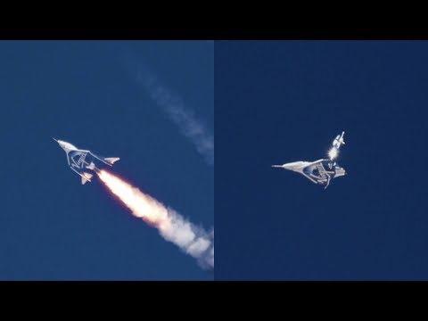 Virgin Galactic SpaceShipTwo spaceplane powered flight (close-up)