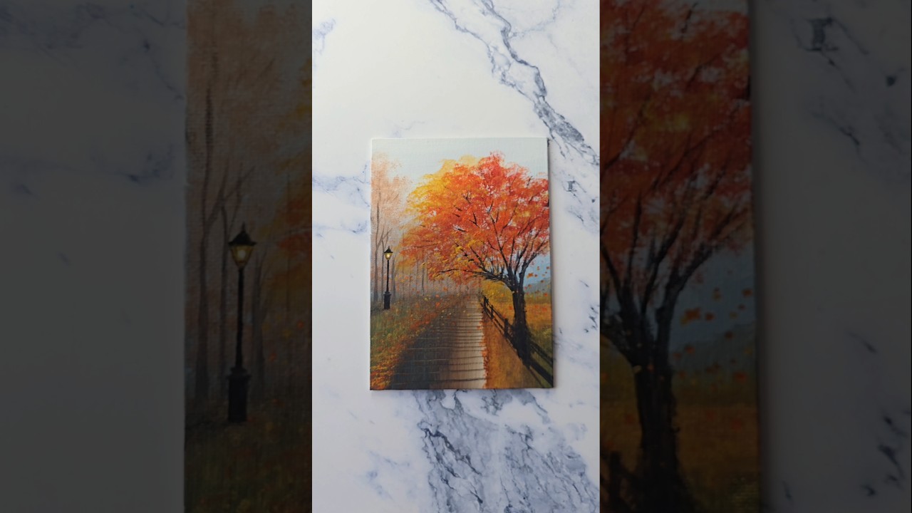 autumn 🍂 landscape painting idea for beginners ✨️