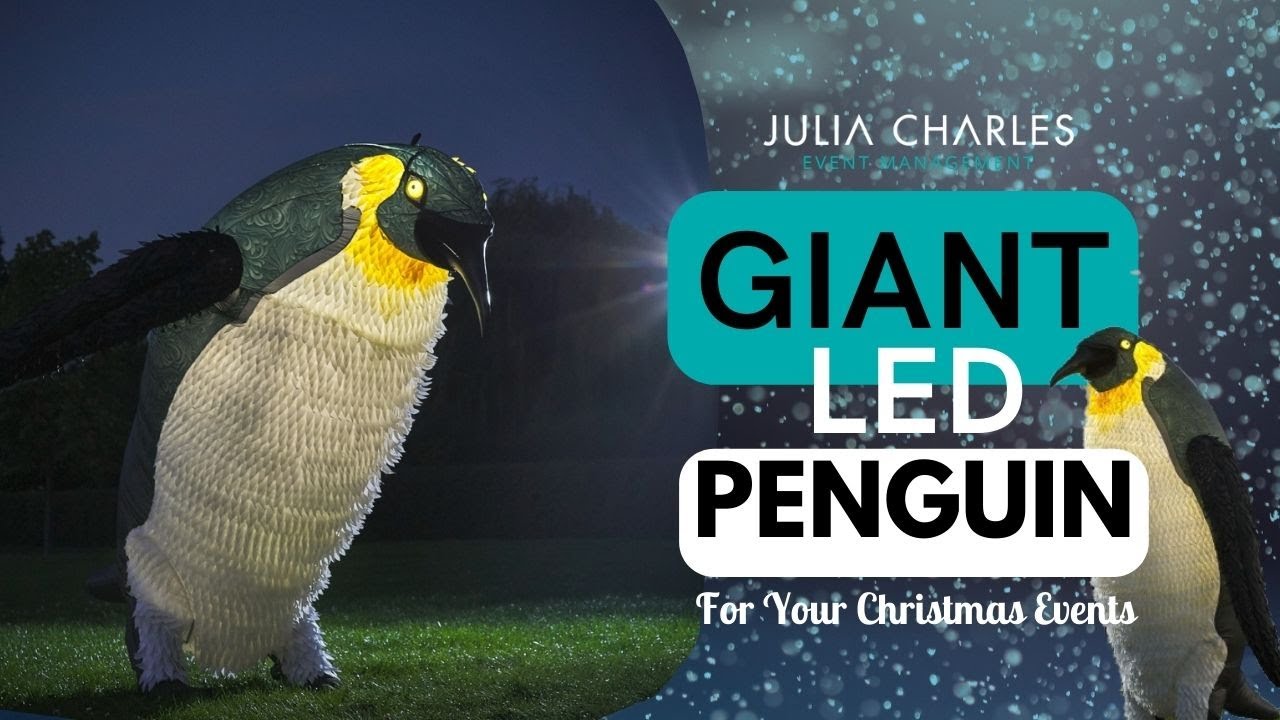 Experience Christmas and Winter entertainment with our giant LED walkabout penguin for your event!
