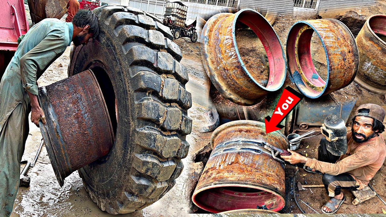 How to Rebuild Caterpillar  Loader Tire Rim short to long with old pipe || replace tire rim plate