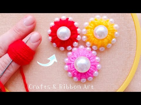 Super Easy Woolen Flower Making Trick Using Finger - Hand Embroidery Amazing Flower - Sewing Hack