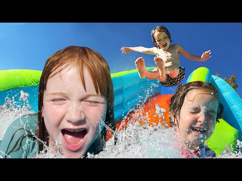 WATER SLiDE JUMP x3 - a Family Day at PiRATE iSLAND!! Catching Fish & Swimming with Adley Niko Navey