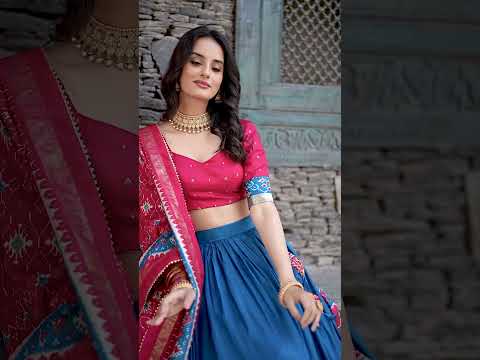 Teal Patola Print Tussar Silk Lehenga Set with Gotta Patti Dupatta