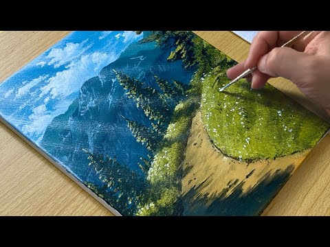 Easy Acrylic Landscape Painting for Beginners | Peaceful Mountain & Forest Path