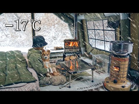 –17°C (1.4°F) Camping in a Snowstorm with My Dog | Luxury Inflatable Hot Tent
