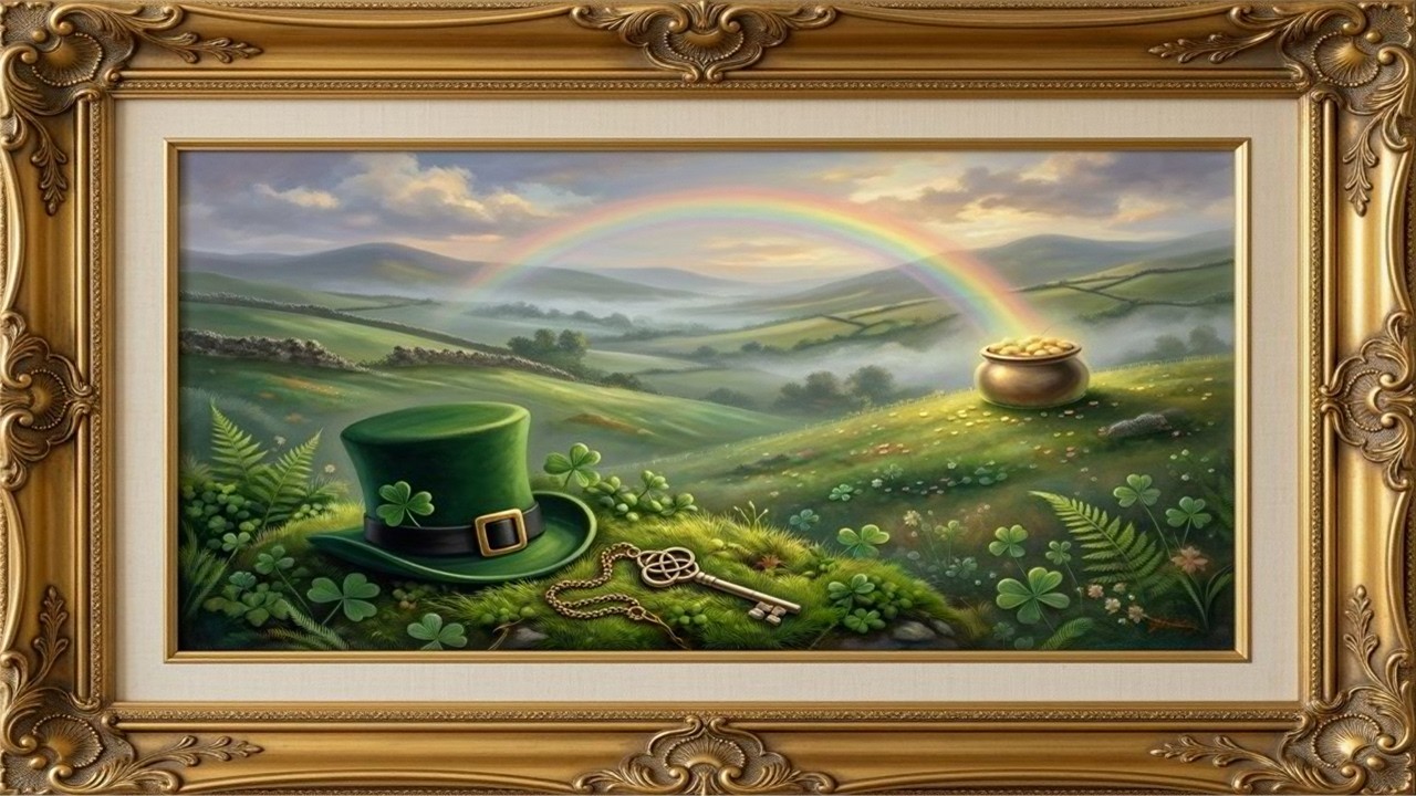 🍀 St. Patrick’s Day Frame TV Art | Gold Frame, Shamrock, Rainbow & Irish Hat |  St. Patrick’s Art TV