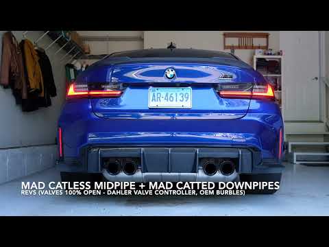 G80 M3 Stock Exhaust  vs. MAD Catless Midpipe vs. MAD Catted Downpipes Comparison