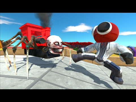 Rainbow Friends Red Vs Choo Choo Charles Death Run - Animal Revolt Battle Simulator