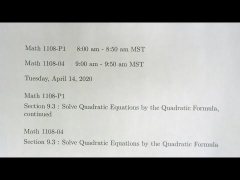 Math 1108 8 am and 9 am Classes on Tuesday, April 14, 2020