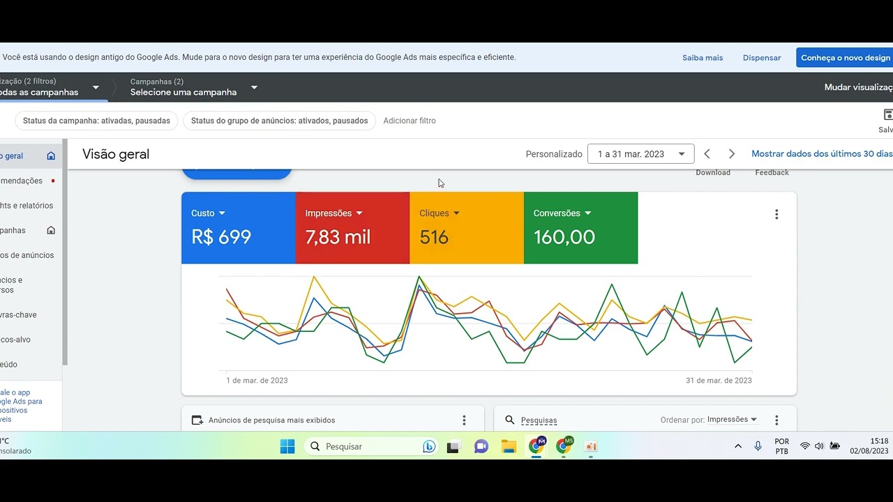 Resultados do Google ADS para Loja de Colchão