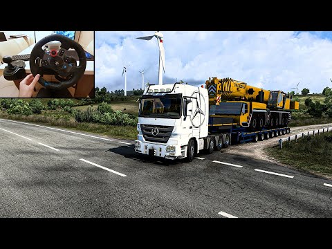 Delivering a 72T Crane with 8x4 Mercedes Actros MP3 | Euro Truck Simulator 2 | Logitech G29 Gameplay