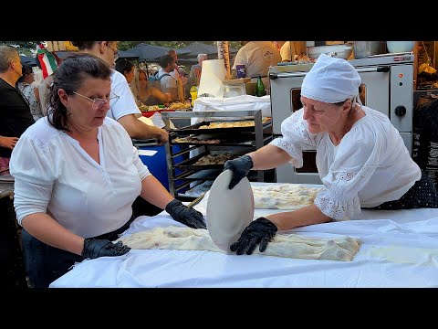 Street food in Budapest, Hungary. Full cooking process of Hungarian strudel!
