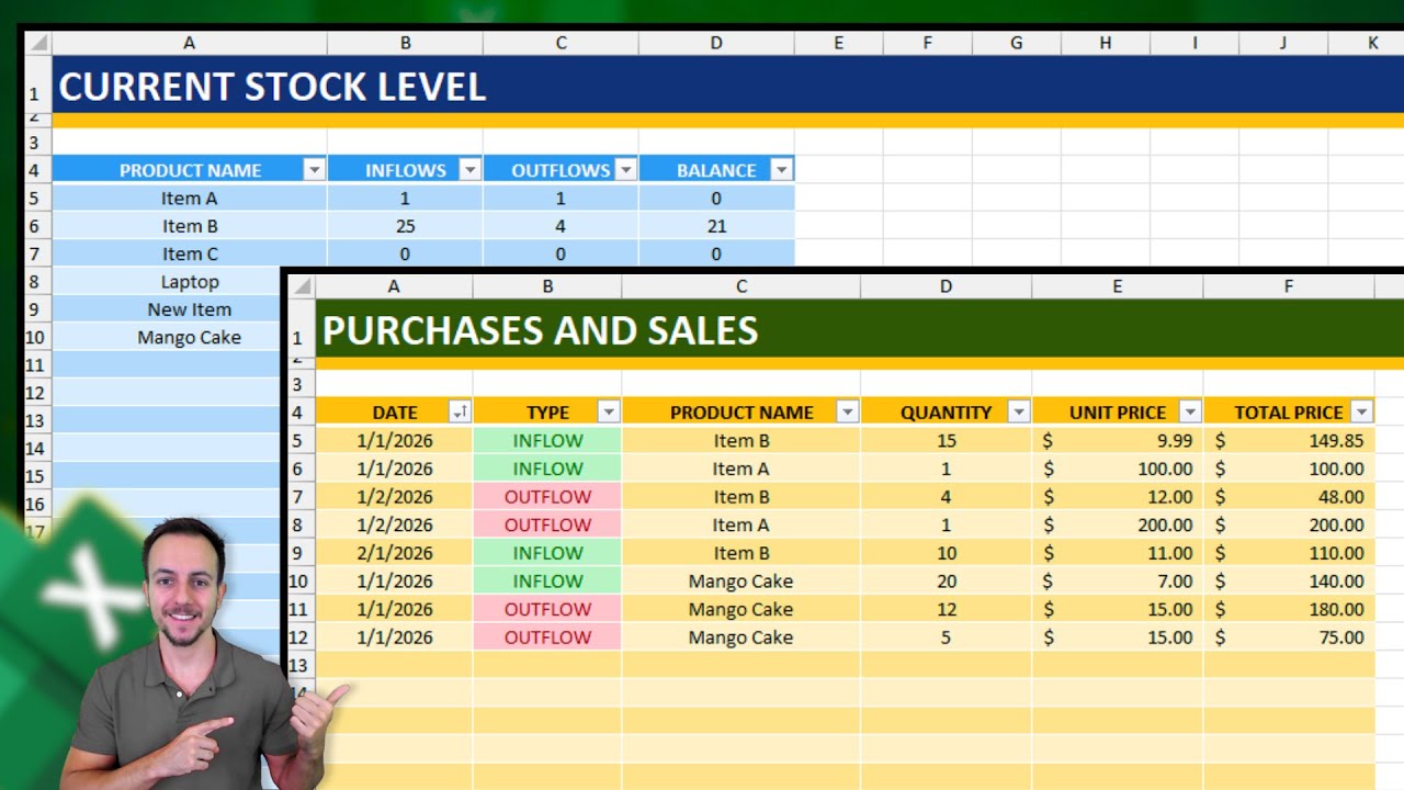 Excel Template to Track Stock Level with Purchases and Sales | How to