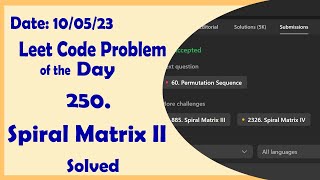 YouTube video '59 || Spiral Matrix II || C++ || Leetcode Daily Challenge'