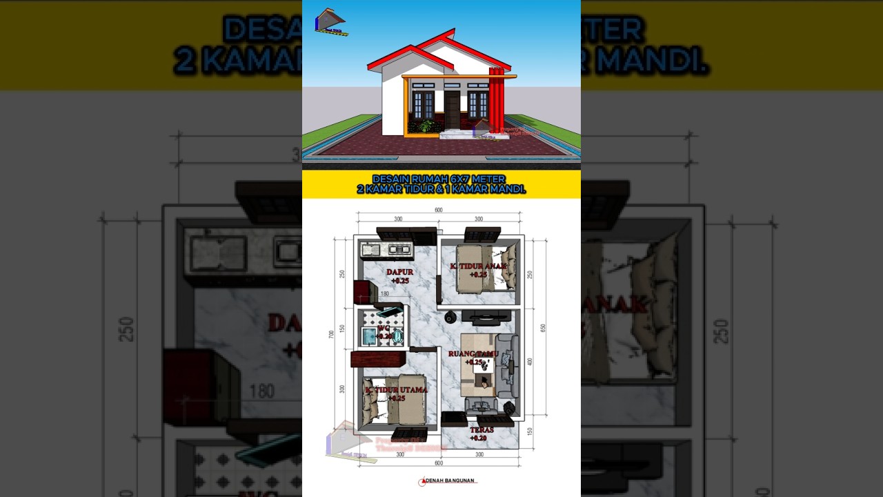 Desain Rumah 6x7 meter. #denahrumah #desainrumah #rumahminimalis #denah #home #trending #rumah #fyp